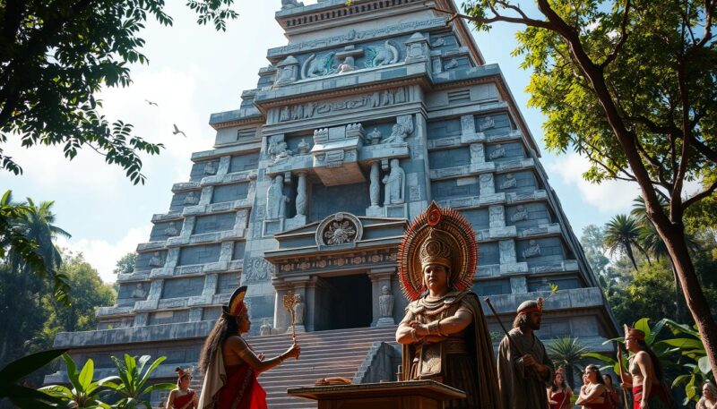 Mayan king ceremonies and sacred Mayan temples